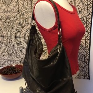 Vintage Brown and Black Leather Laptop Computer Case/Oversized Handbag